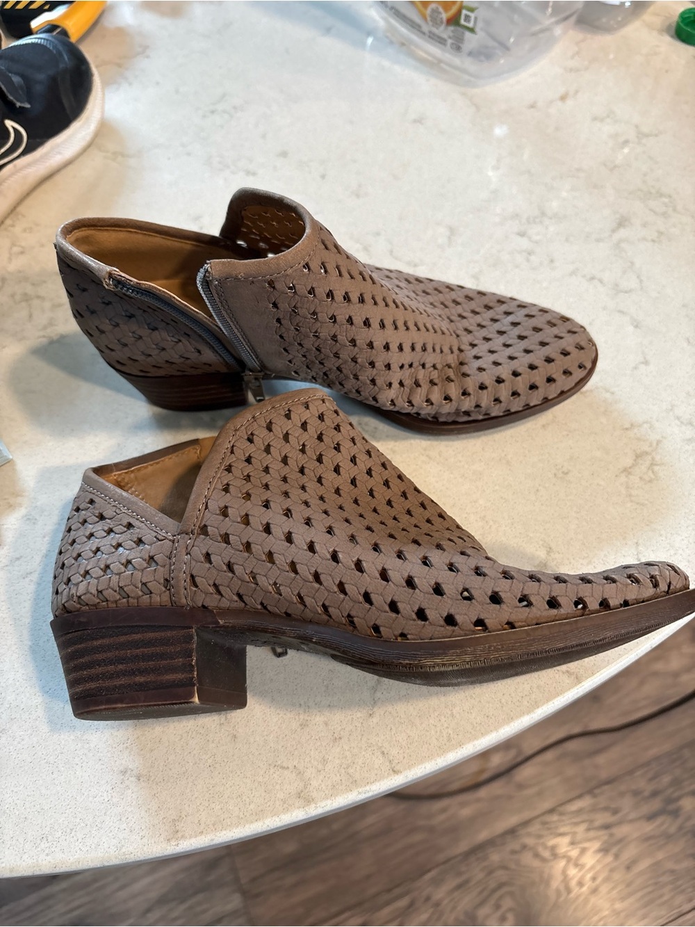 Lucky Brand Taupe Woven Leather Western Ankle Boots